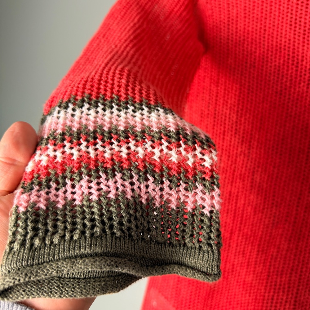 Tommy Bahama Coral Linen Blend Open-Knit Crewneck Sweater Striped Sleeve XS - Picture 4 of 5